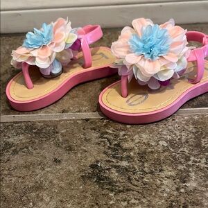 Bebe Pink and Blue Floral Flip Flops